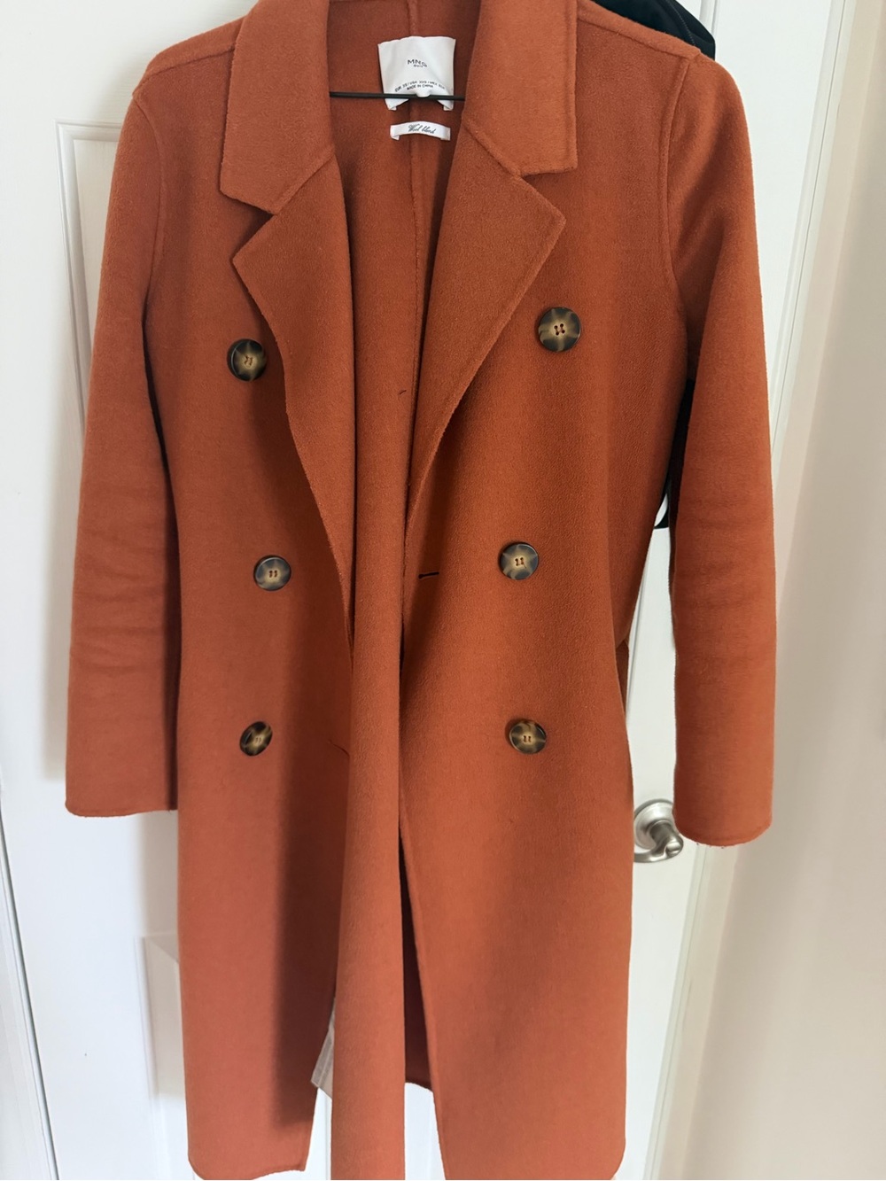 Mango Rust Wool-Blend Coat with Belt